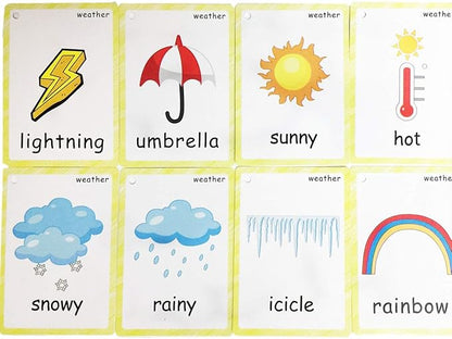 Set of Clothing and Weather Flash Cards for Toddlers | Kids Learning Flashcard & Montessori Pocket Cards Toys | Perfect for Pre-K Decor Background Wall Stickers, Teacher/Autism Therapists Tools