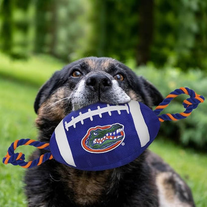 Pets First NCAA Florida Gators Football Dog Toy, Tough Quality Nylon Materials, Strong Pull Ropes, Inner Squeaker, Collegiate Team Color, 1 Count (Pack of 1)