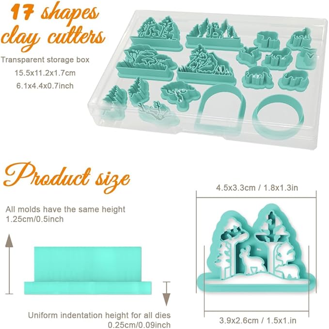 ORIGACH 17 Pcs Forest and Animals Polymer Clay Cutters Set Earring Clay Cutter DIY Craft Supplies for Earring and Jewelry Making