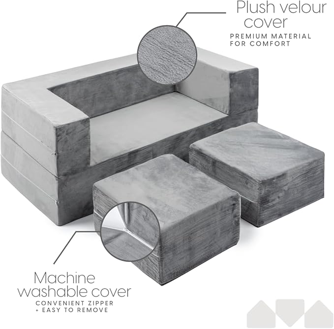 Milliard Kids Couch - Modular Kids Sofa for Toddler and Baby Playroom/Bedroom Furniture (Grey) with Bonus Pillow