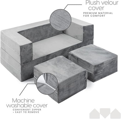 Milliard Kids Couch - Modular Kids Sofa for Toddler and Baby Playroom/Bedroom Furniture (Grey) with Bonus Pillow