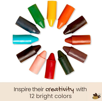 Honeysticks 100% Pure Beeswax Crayons (12 Pack) - Non-Toxic Crayons, Safe for Babies and Toddlers, For 1 Year Plus, Handmade in New Zealand with Natural Beeswax and Food-Grade Colors, Eco-Friendly.