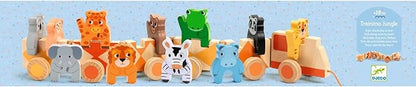 DJECO Jungle Animals Wooden Train - Trainimo Jungle - Safe for Kids Toys, Cute Toddler Vehicle, Stackable Animals for Imagination, Active Play, Motor Skills - Perfect for Boys & Girls Ages 18+ Months
