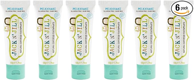 Jack N' Jill Natural Toddler Toothpaste for Baby, Kids and Infants 6 Months & Up, Fluoride Free Training Toothpaste for Toddlers 1-3 (1.76 Fl Oz (Pack of 6), Milkshake)