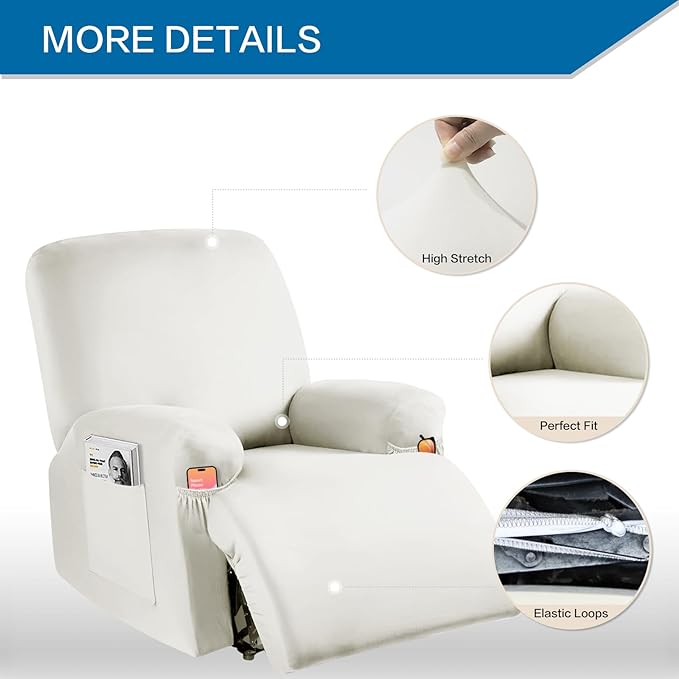 Soft Spandex Recliner Chair Covers, 4 Pieces Lazy Boy Recliner Cover for Recliner Chair, Stretch Cover for Recliner slipcovers Good Choice for All Seasons(XL,Beige)