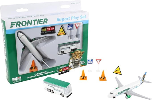 Daron Frontier Airlines Spot The Jaguar Airport Playset with Die-Cast Metal Model Airplane with Plastic Parts, Cars and Transportation Toys for Kids Ages 3+