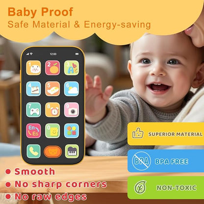 KALUYA Bilingual Baby Phone Toy Phone for Toddler 1-3, Fun Early Learning Musical Baby Toys for 6-12 Months with Sounds and Light, English/Spanish, Gift for 1 Year Old Boys Girls Kids Infant, Orange