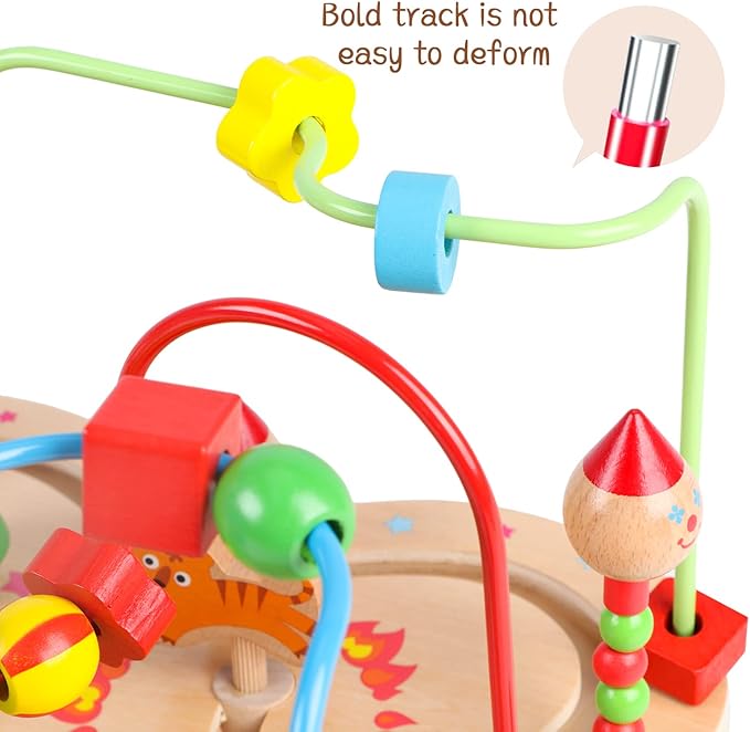 Joqutoys First Bead Maze Toy for Toddlers 1-3(Large), Wooden Colorful Circus Roller Coaster Circle Toys for Babies - Bead Maze Activity Cube Educational Toys First Birthday Gifts for Boys Girls