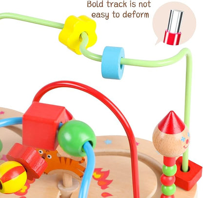 Joqutoys First Bead Maze Toy for Toddlers 1-3(Large), Wooden Colorful Circus Roller Coaster Circle Toys for Babies - Bead Maze Activity Cube Educational Toys First Birthday Gifts for Boys Girls