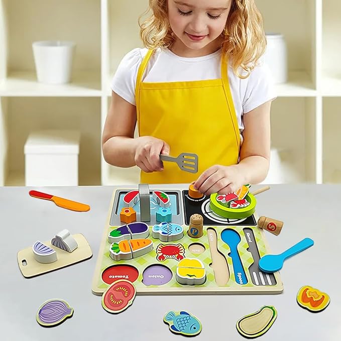 Wooden Play Food Sets for Kids Kitchen Toys Kitchen Playset Accessories Early Education Toys for 3 4 5 6 7 8 Years Old Girls and Boys Gifts (Kitchen Cooking)
