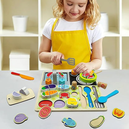 Wooden Play Food Sets for Kids Kitchen Toys Kitchen Playset Accessories Early Education Toys for 3 4 5 6 7 8 Years Old Girls and Boys Gifts (Kitchen Cooking)