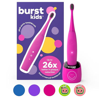 Burst Kids & Toddlers Electric Toothbrush (Pink) | Soft Bristles | Two Minute Timer | Rechargeable Battery | Easy-Grip Silicone Handle | 2 Modes for Healthy Smiles | Ages 3+