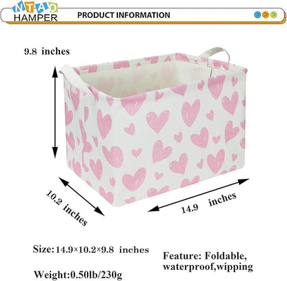 NTAOHAMPER Rectangular Pink Heart Fabric Storage Basket, Books Box, Lovely Storage Trunk, Room Decor, Gift Basket(Pink Heart)