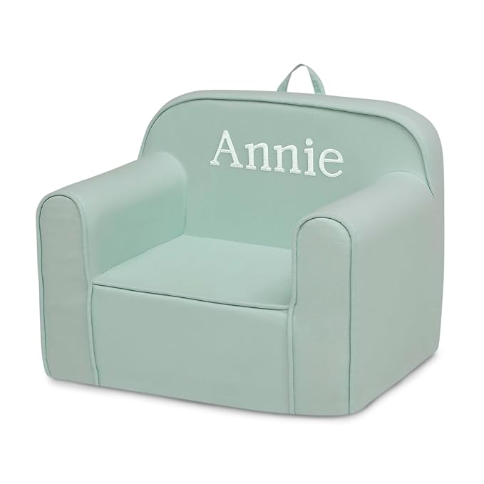 Delta Children Personalized Cozee Chair - Customize with Name – Foam Kids Chair for Ages 18 Months and Up, Sage