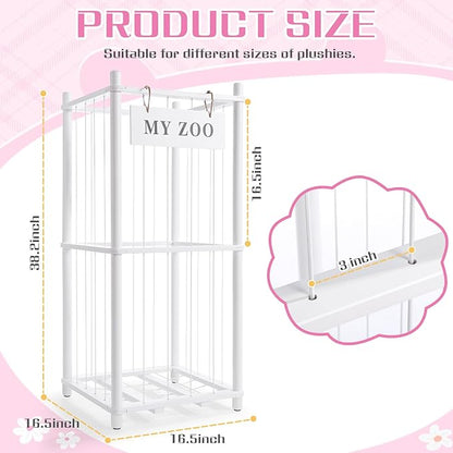 GLDZI Stuffed Animal Storage Zoo, Wooden Stuffed Animal Organizer with Elastic Cords for Boys Girls, Space Saving Toy Plushies Storage Holder for Playroom, Bedroom, Living Room (White, Small)