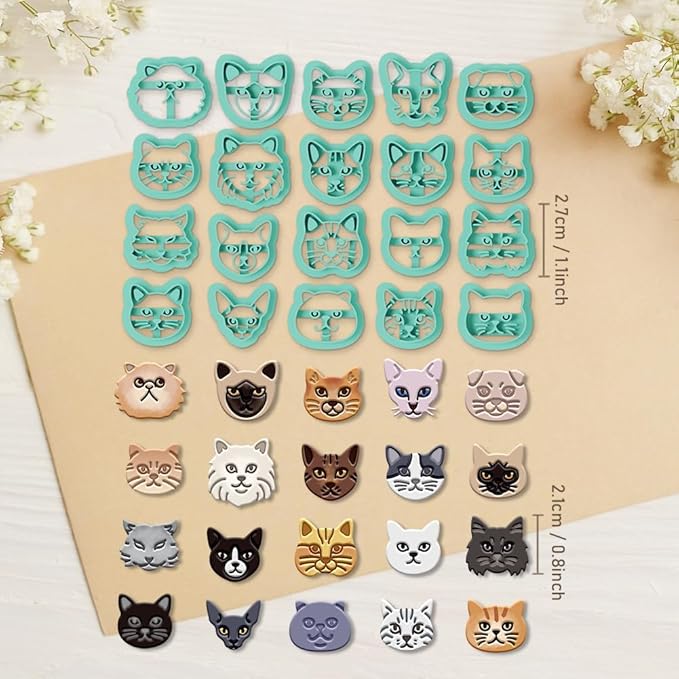 ORIGACH 20 Pcs Small Stud Cute Cat Polymer Clay Cutters Set Earring Clay Cutter DIY Craft Supplies for Earring and Jewelry Making