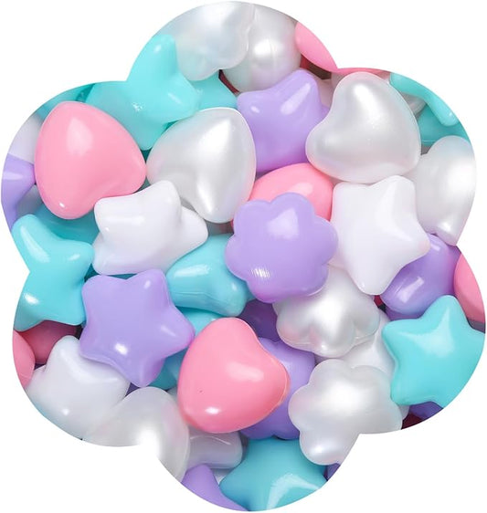 GOGOSO Ball Pits Balls for Toddlers, 100 Stars Hearts Florid Shapes Ball, Flowers Plastics Balls for Bounce House, Pastel Ball for Kids Birthday Party Xmas Friendship Bracelet Banner Decor