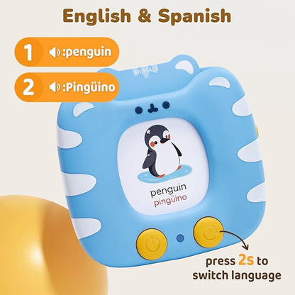 Bilingual Spanish & English Talking Flash Cards for Toddlers 1-5, 454 Words+6 Songs, Clear Voice & Thick Cards & Easy to Slide in and Out, Independent Play & Speech Development Toys
