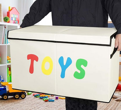 YOLOXO Toy Box Chest, Collapsible Sturdy Storage Bins with Lids, Extra Large Kids Toy Storage Organizer Boxes Bins Baskets for Kids, Boys, Girls, Nursery Room, Playroom, Closet (New Beige)
