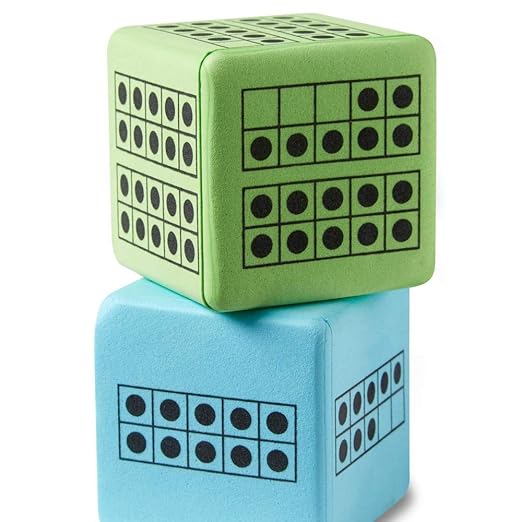 hand2mind Ten Frame Dice, Large Foam Dice for Classroom, Subitizing Dice, Math Manipulatives for Elementary School, Counting Toys for Toddlers, Educational Toys for Preschool Children (Set of 12)