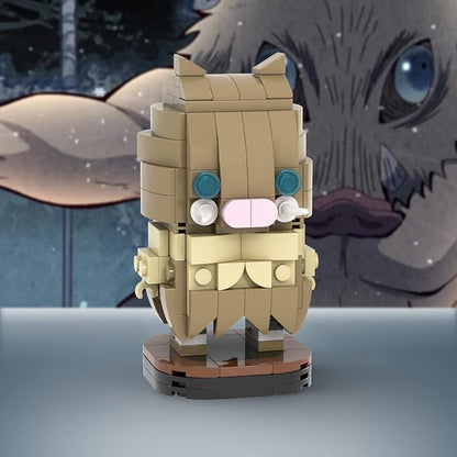MOOXI-MOC Anime Brick Mini Headz Hashibira Inosuke Building Set,Creative Cute Building Blocks Children Kits,Gifts for Kids(171pcs)