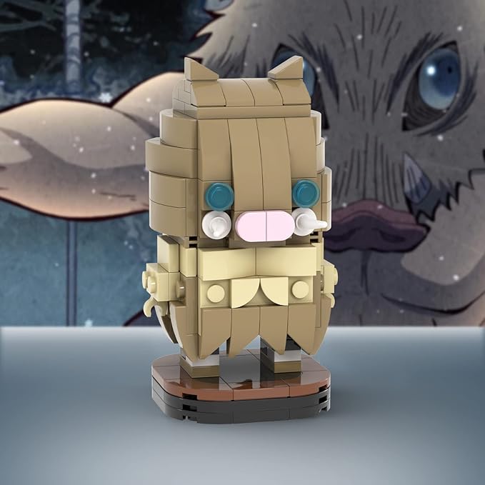 MOOXI-MOC Anime Brick Mini Headz Hashibira Inosuke Building Set,Creative Cute Building Blocks Children Kits,Gifts for Kids(171pcs)