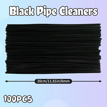 Black Pipe Cleaners Craft Bulk,Arts Crafts,100PCS Chenille Stems,Christmas Gifts Toys for Ages 8-13,Halloween Decorations Art Supplies for Projects Creative DIY Room Decor,Crafts for Adults