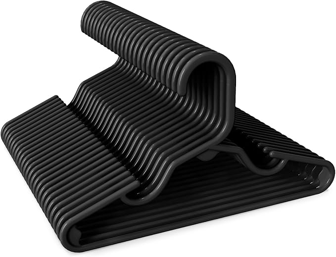 HOUSE DAY Premium Baby Hangers 60 Pack, 11 Inch Kids Plastic Hangers Black, Slim Childrens Hangers for Infant, Toddler, and Child Clothes, Durable Baby Clothes Hangers for Closet