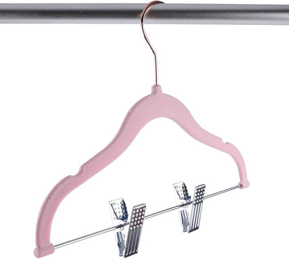 Tosnail 30 Pack Kids Velvet Hangers Children's Clothes Hangers Baby Hangers with Clips - Pink