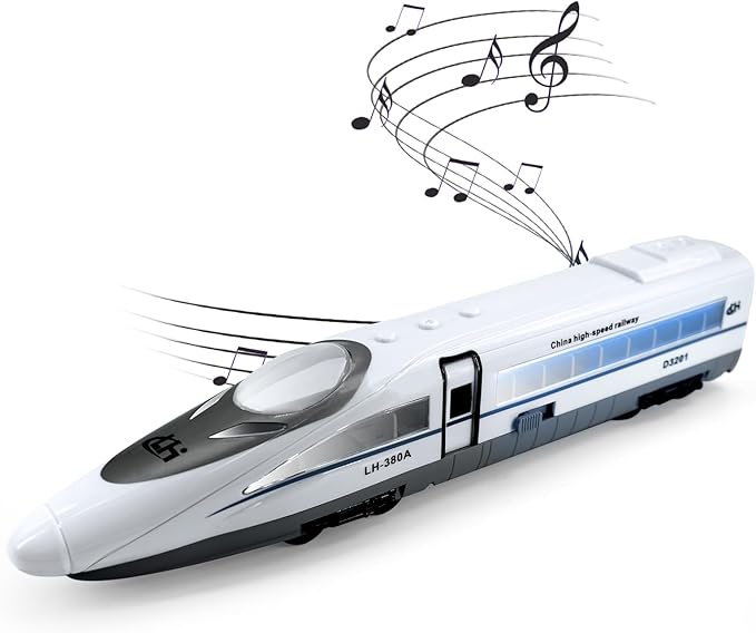 OTONOPI Electric Bullet Train with Lights and Sounds Subway Locomotive Engine High Speed Toy Train Model Inertial Driving Play Vehicle for Kids Age 3+