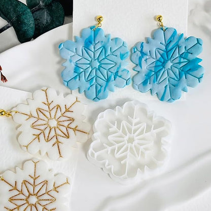 Xaekicr Snowflake Polymer Clay Cutters for Earrings, Clay Earring Cutters for Winter Crafts, 2pcs Christmas Polymer Clay Molds Clay Tools