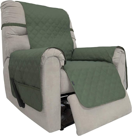 Easy-Going Sofa Slipcover Waterproof Recliner Chair Cover Non-Slip Fabric Couch Cover for Living Room Washable Furniture Protector for Pets Kids Children Dog Cat (Recliner, Greyish Green)