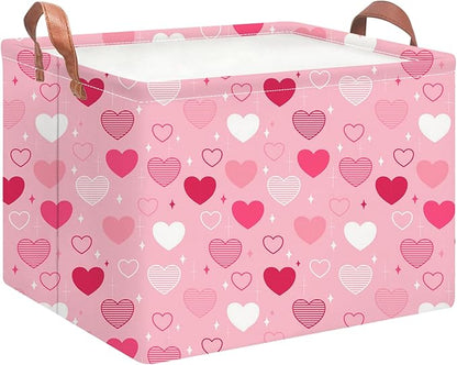 NTAOHAMPER Rectangular Storage Basket Empty,Collapsible Gift Basket with Handles,Heart Print Basket, Books Box,Room Decor(Love You Heart)