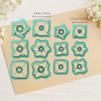 ORIGACH 12 Pcs Pinwheel Polymer Clay Cutters， Pinwheel Design Clay Cutters for Polymer Clay Jewelry Earrings with a Clear Storage Box