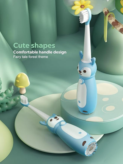 Sonic Rechargeable Kids Electric Toothbrush, 3 Modes with Memory, 35000 Strokes, IPX7 Waterproof,4 Soft Bristles Heads for Boys Girls Ages 3+ 4-7,Blue