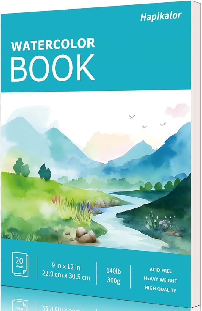 Hapikalor Watercolor Paper Pad, 9"x12" Water Color Paper, 140lb/300gsm Artist Painting Drawing Paper Book, Art Supplies for Adults Kids, Watercolors, Watercolor Paint Set, Sketchbook, Journal, Teal