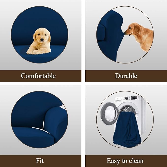 Easy-Going 4 Pieces Microfiber Stretch Recliner Slipcover – Spandex Soft Fitted Sofa Couch Cover, Washable Furniture Protector with Elastic Bottom for Kids, Pet(Recliner, Navy)