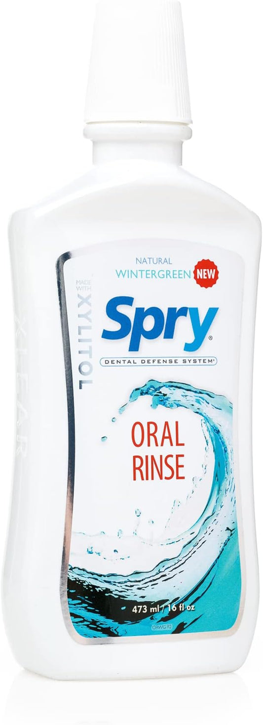 Spry Xylitol Mouthwash Fluoride Free, Oral Rinse with Enamel Support, Natural Wintergreen - 16 fl oz (Pack of 1)