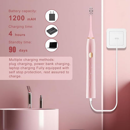 Electric Toothbrush for Adults and Kids, Sonic Electric Toothbrush, 4 Modes and 2 Minute Timer, 30000-45000VPM Power Toothbrush, IPX8, One Charge for 90 days 8 Replacement Head, Christmas Gift (Pink)