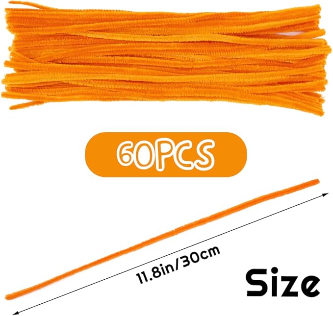 60 Orange Pipe Cleaners - Chenille Stem Bulk Pack for Arts & Crafts Projects