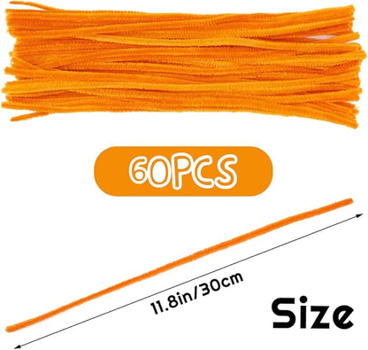 60 Orange Pipe Cleaners - Chenille Stem Bulk Pack for Arts & Crafts Projects