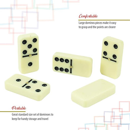 Premium Double 6 Dominoes Set, Jumbo Domino Set with Leather Case, Classic Domino Game for Adults & Kids, Travel-Friendly, Durable & Easy to Read Tiles