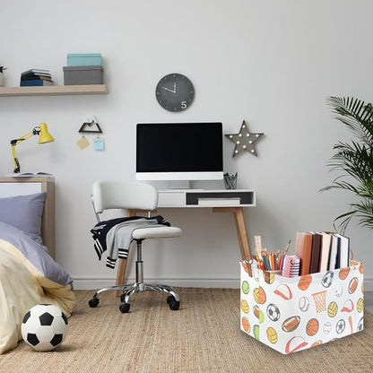 Rectangular Ball basket,Kids Storage Bins, Foldable and waterproof canvas kids basket organizer, Boys toy box,boys Room Decor,shelf basket(Ball game)