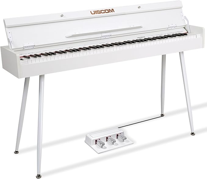 UISCOM 88 Key Weighted Home Digital Piano- Wooden Desk Electric Piano Transforms Between Desk and Vanity - Progressive Hammer-Action Keyboard, Perfect for Beginners with MIDI-White