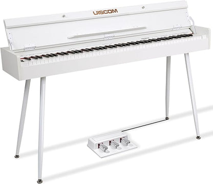 UISCOM 88 Key Weighted Home Digital Piano- Wooden Desk Electric Piano Transforms Between Desk and Vanity - Progressive Hammer-Action Keyboard, Perfect for Beginners with MIDI-White