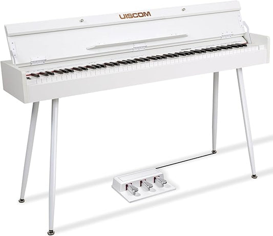 UISCOM 88 Key Weighted Home Digital Piano- Wooden Desk Electric Piano Transforms Between Desk and Vanity - Progressive Hammer-Action Keyboard, Perfect for Beginners with MIDI-White