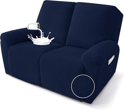 MAXIJIN Waterproof Loveseat Recliner Cover 4 Pieces Reclining Love Seat Slipcvers, Recliner Sofa Cover 2 Seater with Elastic Straps & Pockets for Pet, Kids (Loveseat Recliner, Navy Blue)