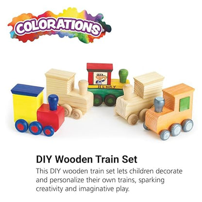Colorations® Decorate Your Own Wooden Trains, Set of 12, Craft for Kids & Fun Home Activities, Create Unique & Personal Designs, Fun Kids Craft Project, Craft Project for Boys & Girls, Craft & Enjoy!
