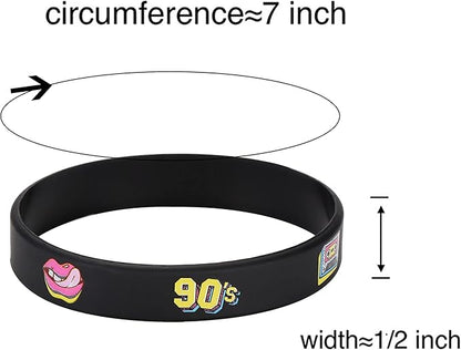 Cleverplay 24 Pack 90s Theme Silicone Wristbands Bracelets, Birthday Decoration Funny 1990's Hip Hop Party Favors for Adults