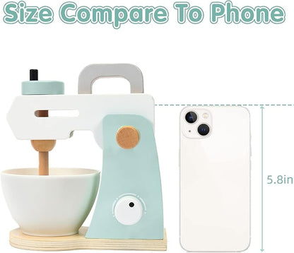 Play Kitchen Accessories, Frogprin Wooden Toy Mixer Set, Pretend Play Food Sets for Kids Kitchen - Includes Extra Egg, Rolling Pin, Cookies, Sugar, Flour